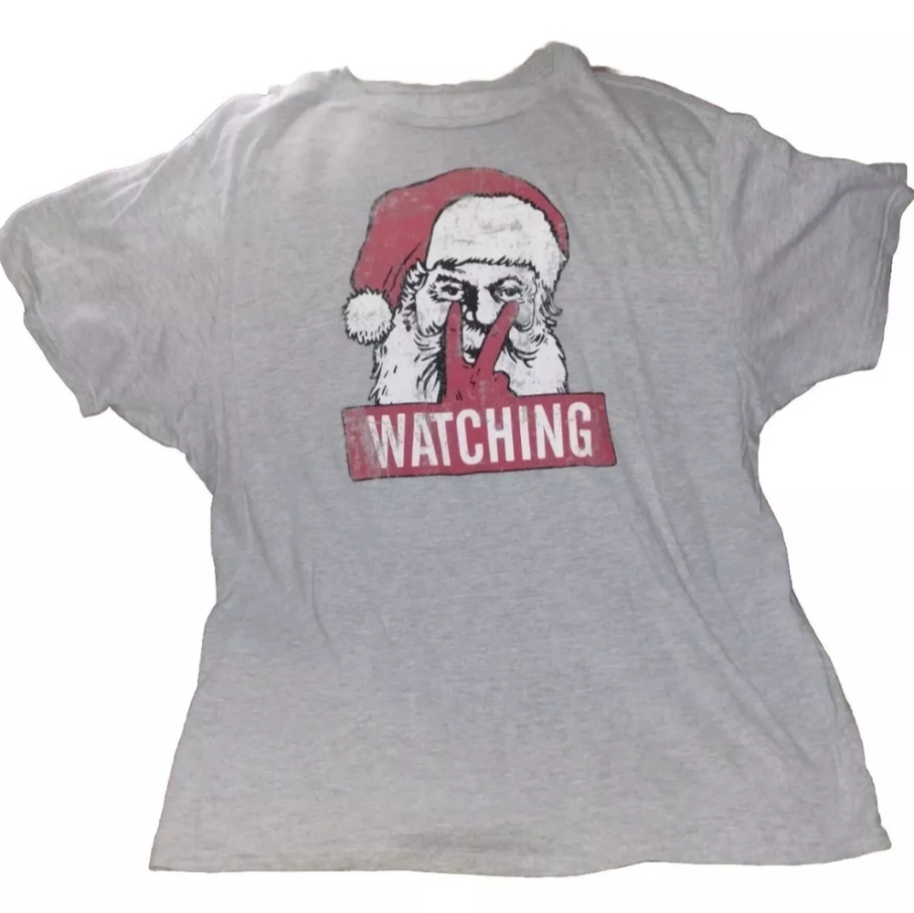 Holiday Time Santa Is Watching You Tshirt Gray 3XL